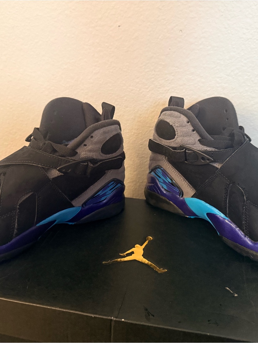 Nike Jordan 8 Retro Aqua  Sneakers in Black, Gray, Blue & Purple 4.5Y
